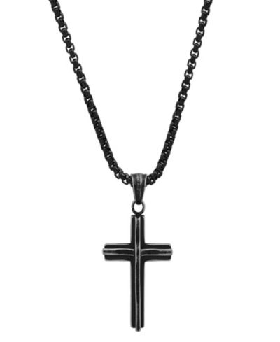 Мужской кулон-крест Steeltime Men's Black IP Stainless Steel