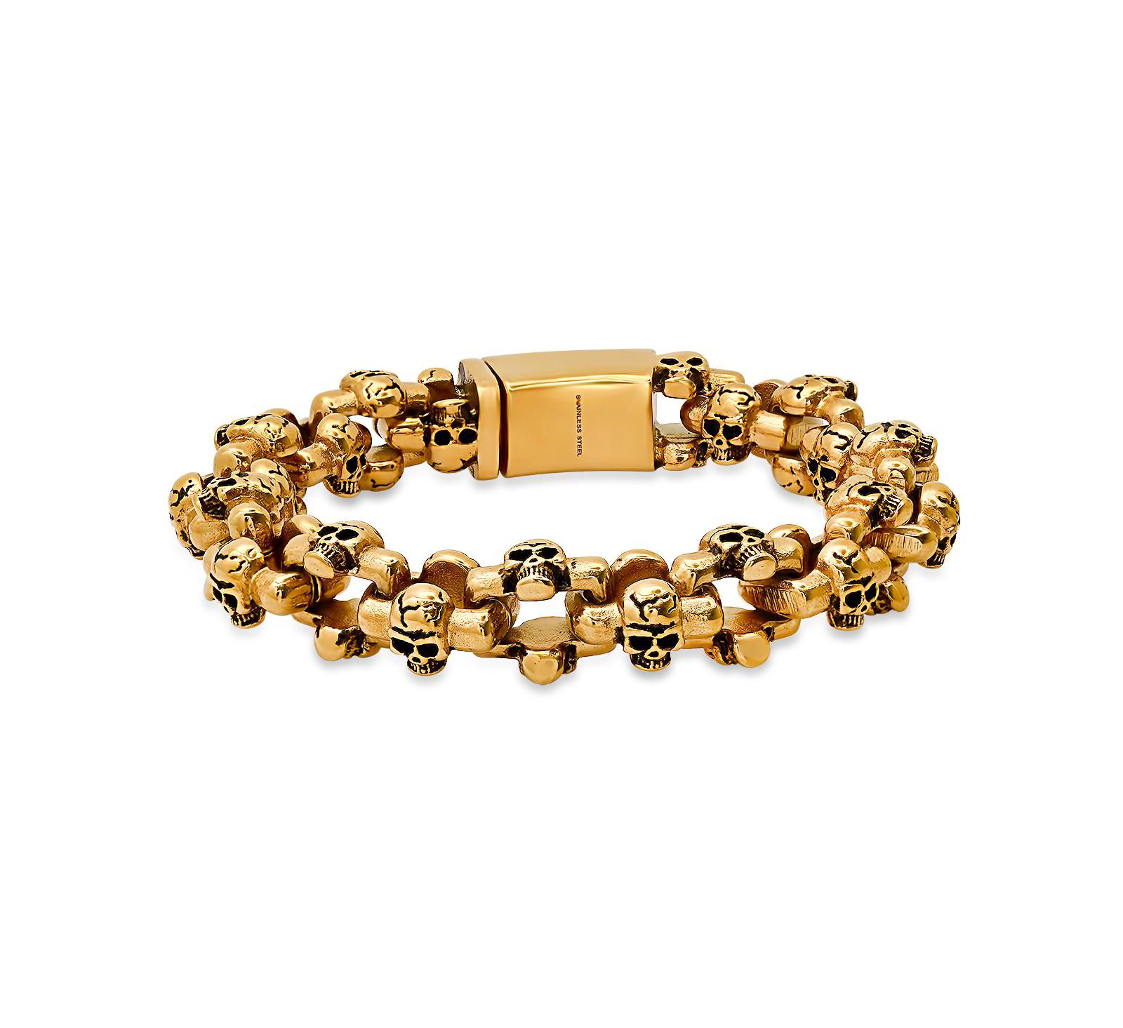 Мужской браслет STEELTIME Skull Links из нержавеющей стали с напылением 18K Gold-Plated