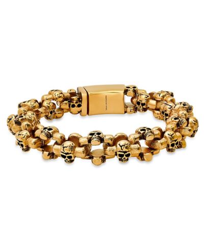 Steeltime Men’s 18K Gold-Plated Stainless-Steel Skull Links Bracelet