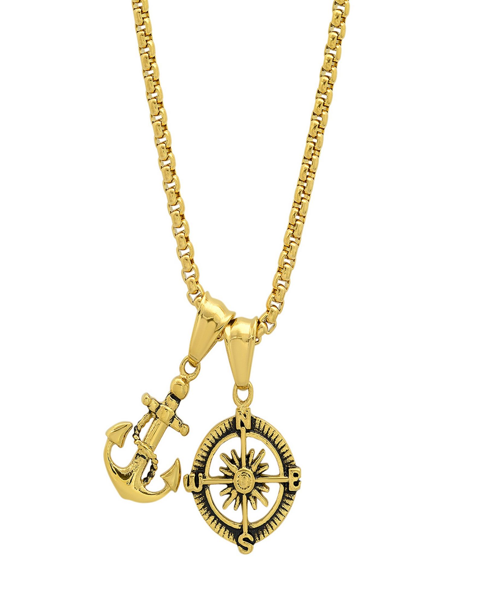 Steeltime Men's Anchor and Compass Pendant Necklace