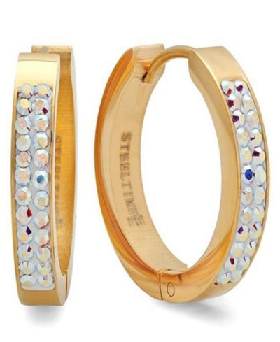 Steeltime Women's 18K Plated 20mm Huggies with Ab Adorned with Swarovski Crystals