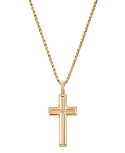 Steeltime Men's 18K Gold Plated and Simulated Diamond Spinning Cross Pendant Necklace