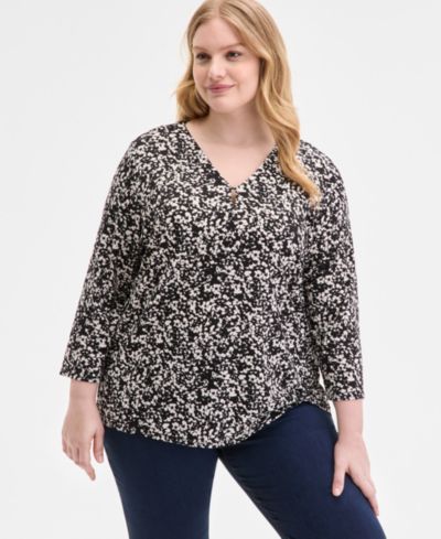 Jones New York Plus Size Floral-Print Top