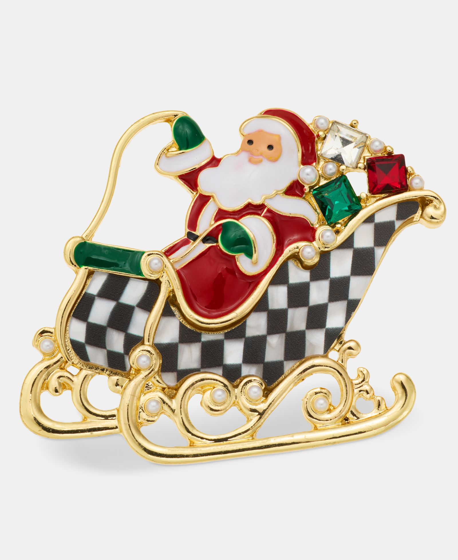Пин Holiday Lane Crystal & Imitation Pearl Santa Sleigh