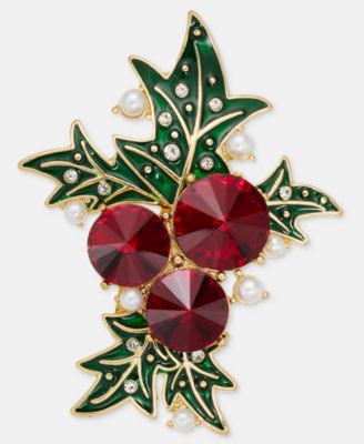 Брошь Holiday Lane Crystal & Imitation Pearl Mistletoe Pin