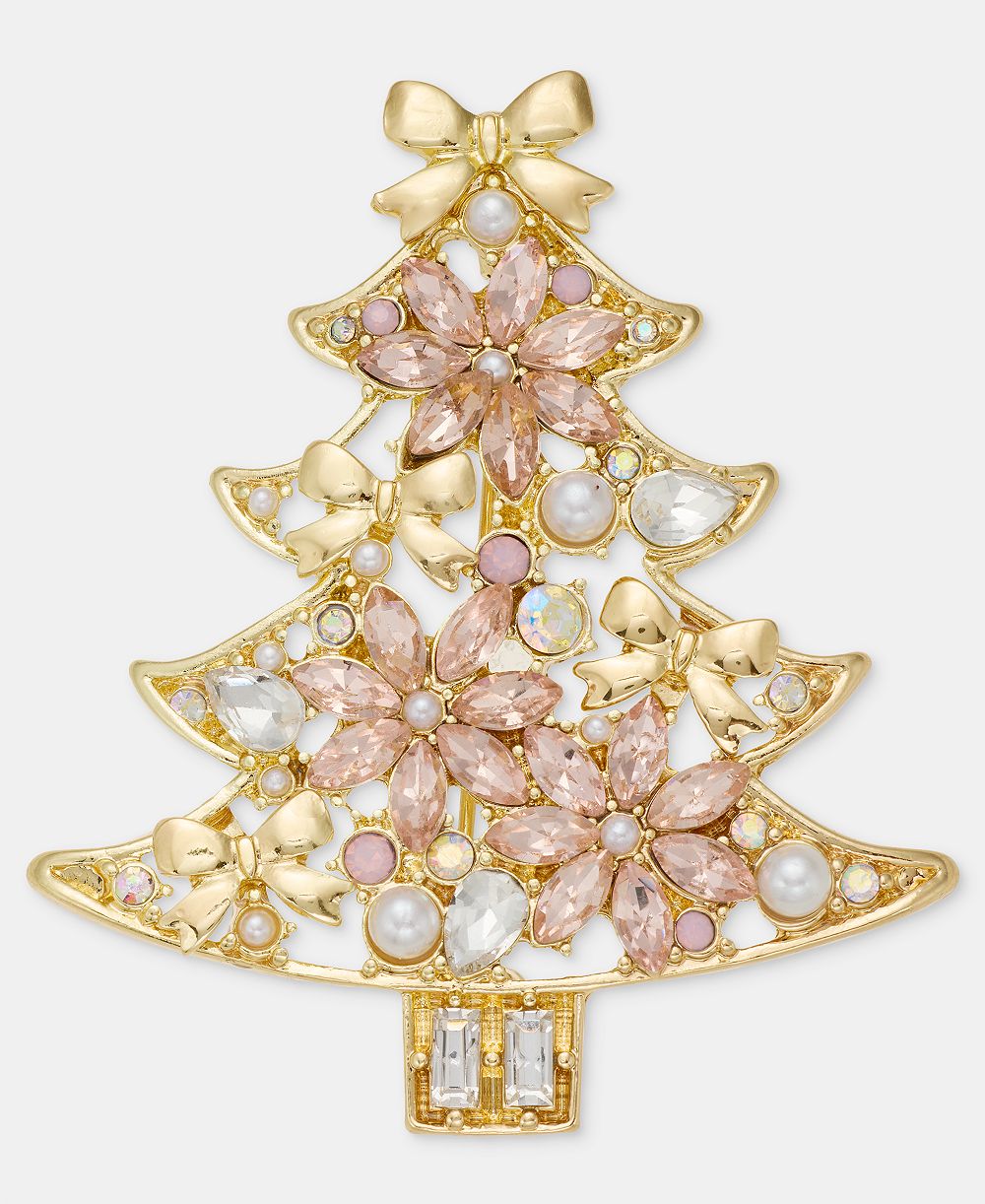 Holiday Lane Crystal & Imitation Pearl Tree Pin, Macy's Exclusive