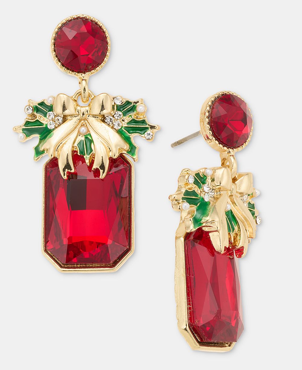 Серьги Holiday Lane Crystal & Imitation Pearl Poinsettia Drop