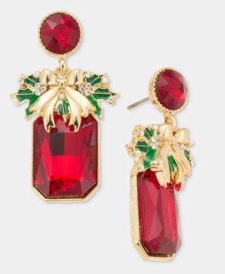 Серьги Holiday Lane Crystal & Imitation Pearl Poinsettia Drop