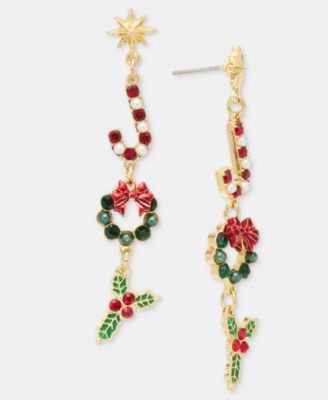 Серьги Holiday Lane Crystal & Imitation Pearl Candy Cane Linear Drop