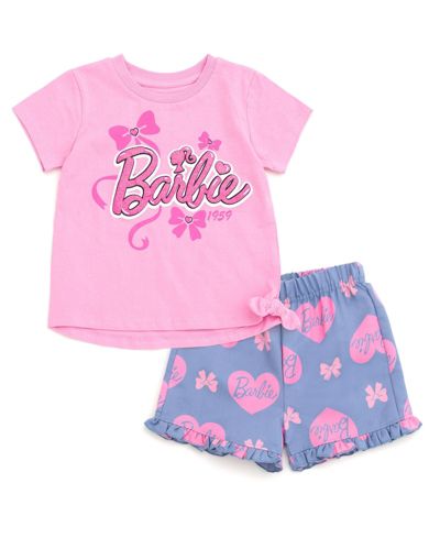 Barbie комплект из футболки и шорт с воланами для маленьких девочек
