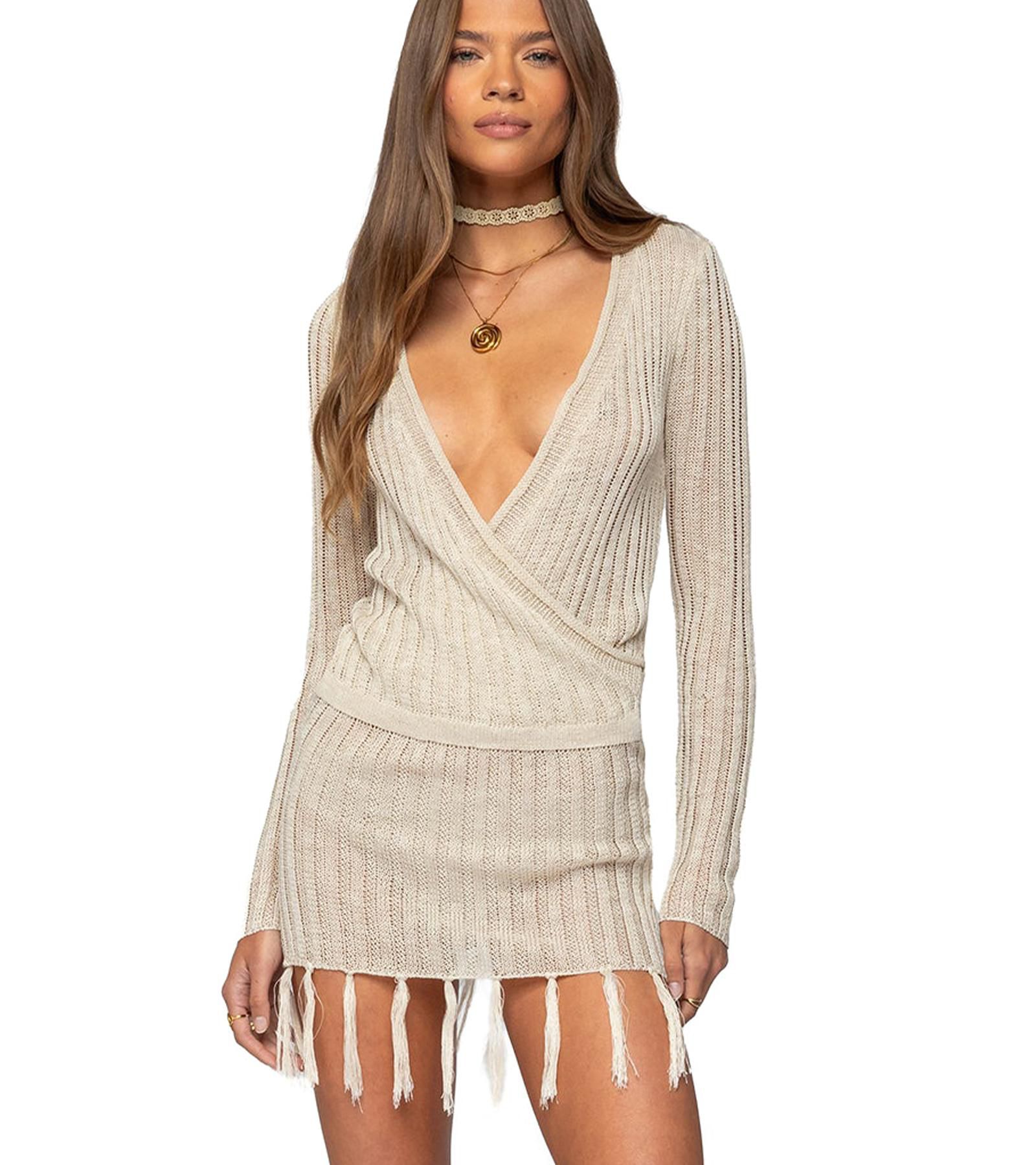 Edikted Women's Tassel Knit Wrap Mini Dress