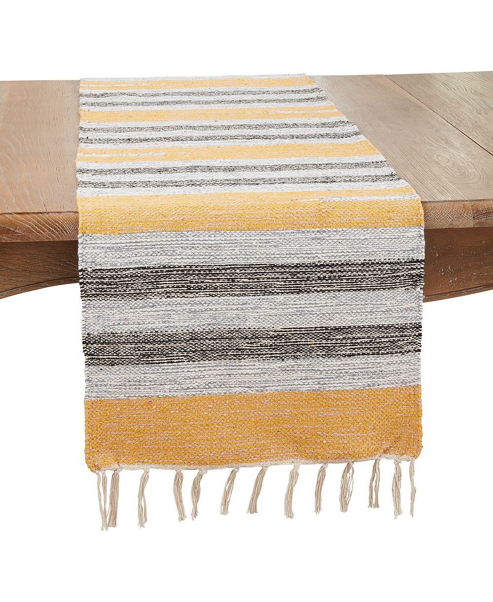 Saro Lifestyle Fringe Edge Striped Table Runner, 16" x 54"