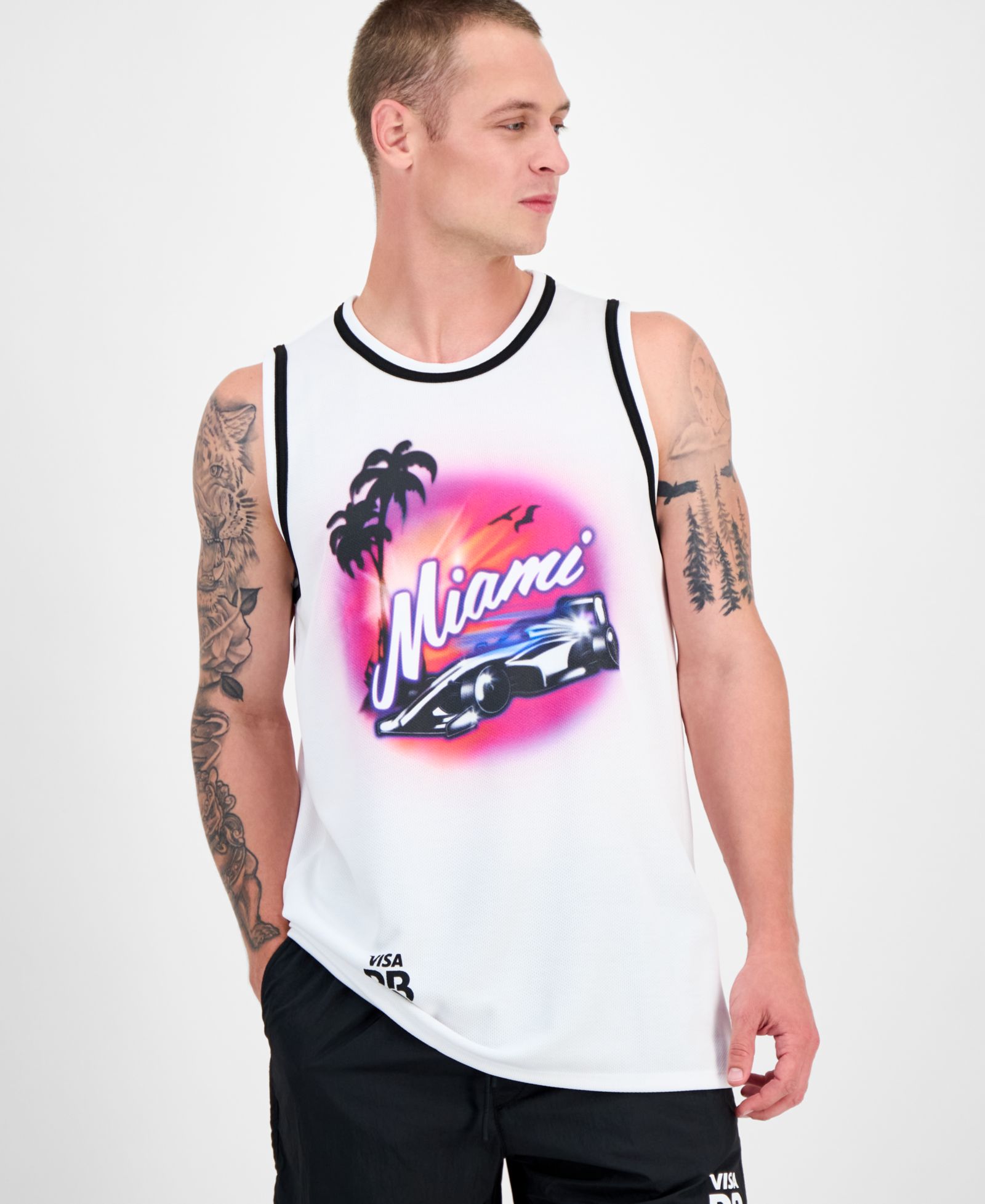 HUGO by Hugo Boss Men's Miami Drapes Slim Fit Textured Graphic Tank