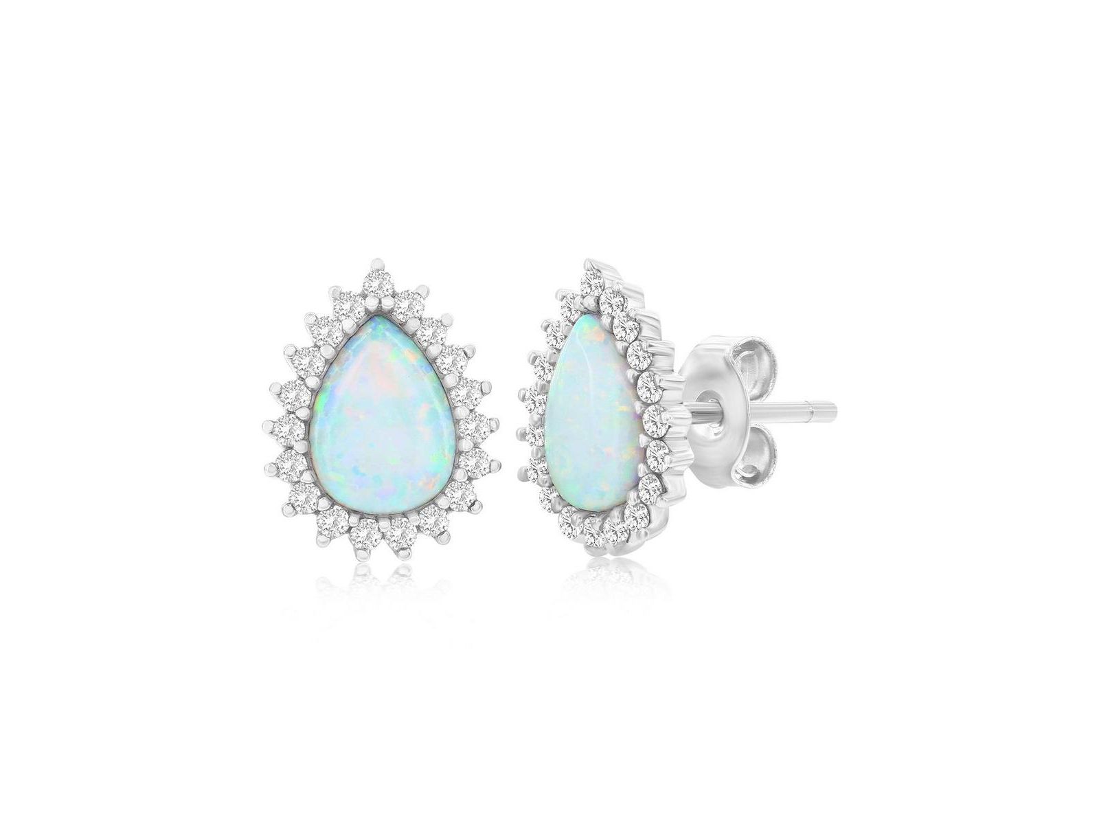 Sterling Synthetic Opal Pear-shaped, CZ Border Earrings
