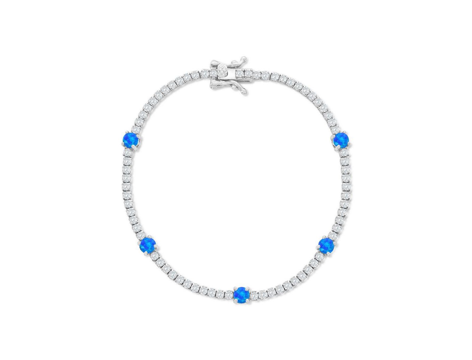 Браслет с синтетическим опалом и CZ Sterling, круглый