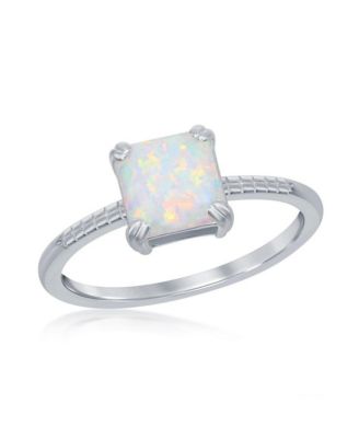 Кольцо Caribbean Treasures Sterling Silver Square White Synthetic Opal Beaded Band