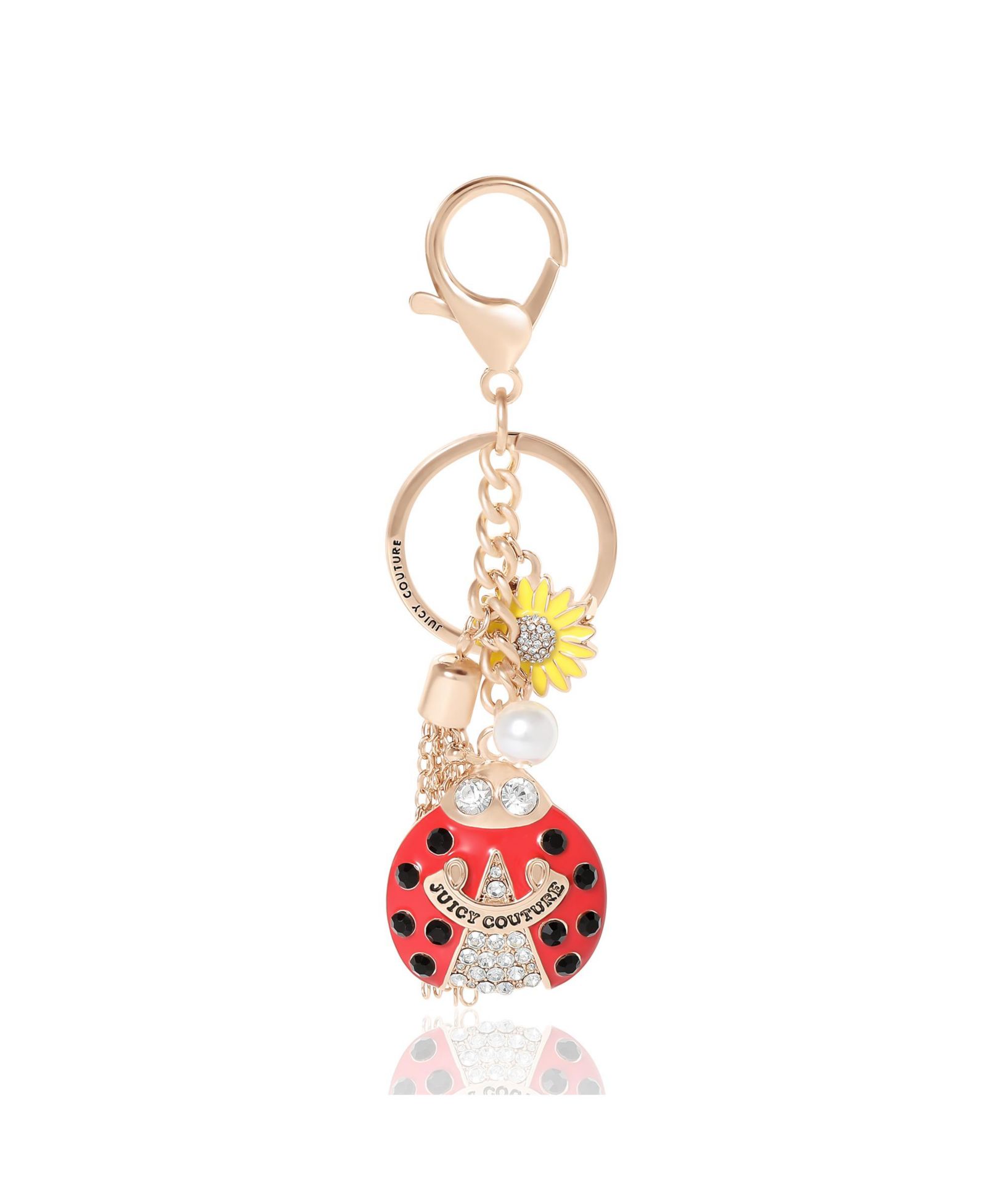 Juicy Couture Ladybug Keychains for Women with Clear Crystals, -Tone Key Chain with Sunflower Charm