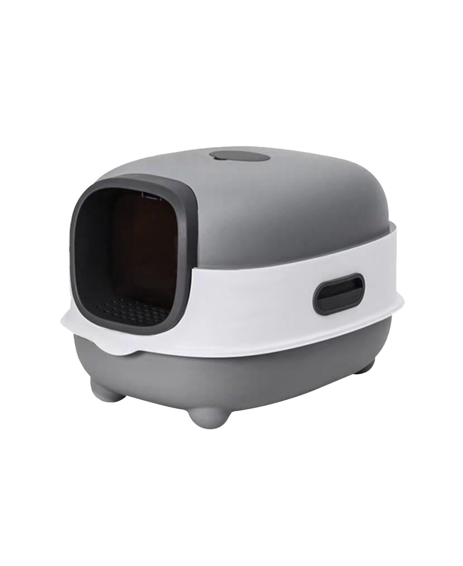 BINGOPAW Anti-Splashing Cat Litter Box w/ Scoop Front Entry Kitten Toilet Removable Lid Grey