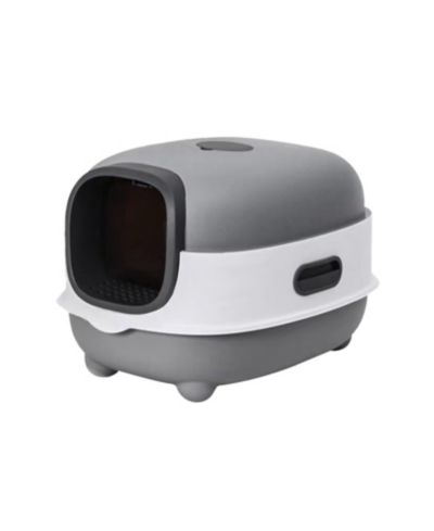 BINGOPAW Anti-Splashing Cat Litter Box w/ Scoop Front Entry Kitten Toilet Removable Lid Grey