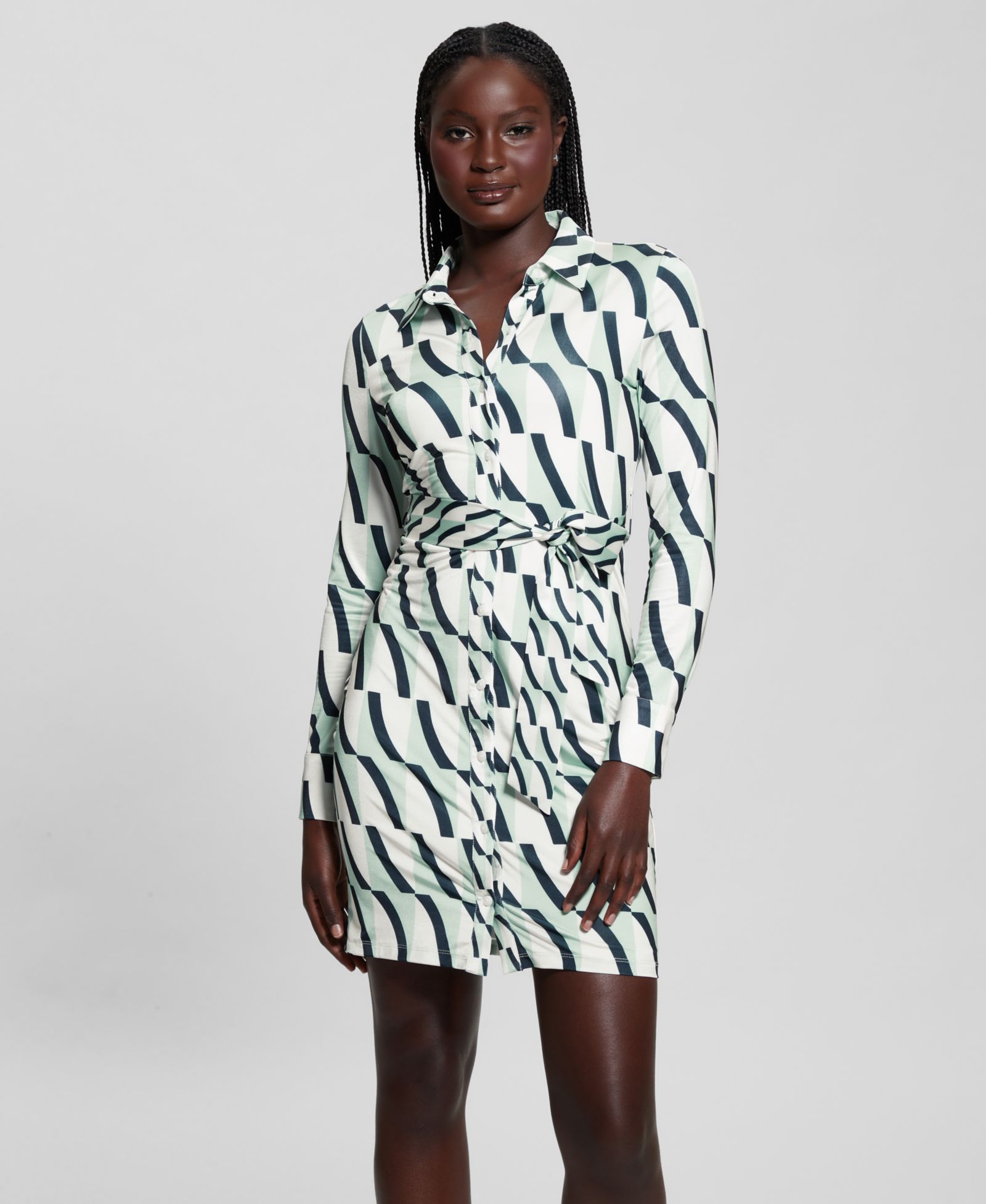 GUESS Women's Zora Button-Front Long-Sleeve Dress