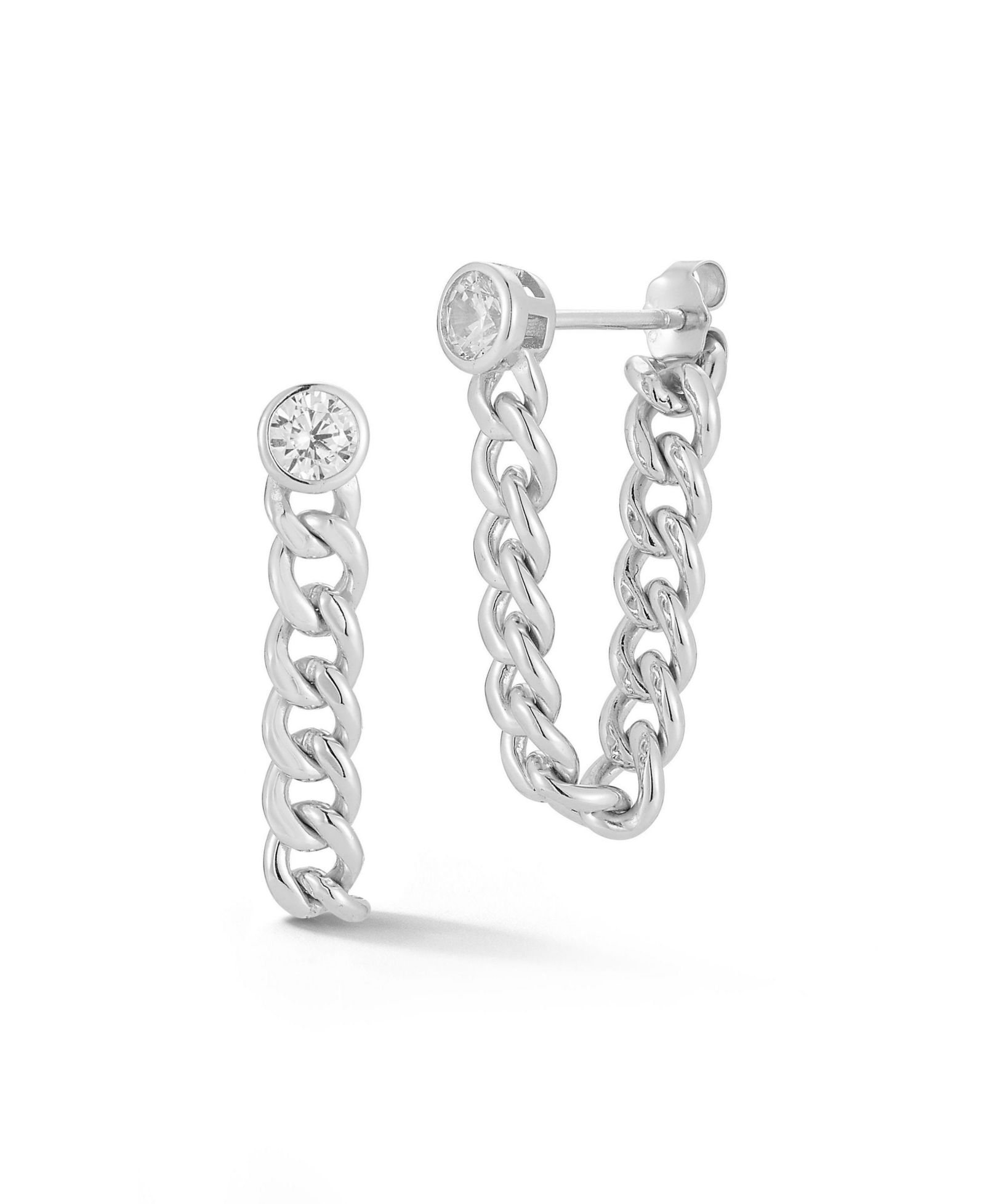 Rachel Zoe Sterling Curb Chain Drop Front/Back Earrings