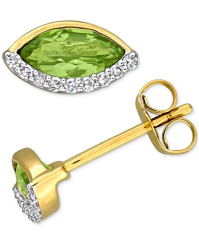 Серьги-гвоздики Marquise с голубым топазом (1/4 ct. t.w.) и бриллиантом (1/10 ct. t.w.) в золоте 14k