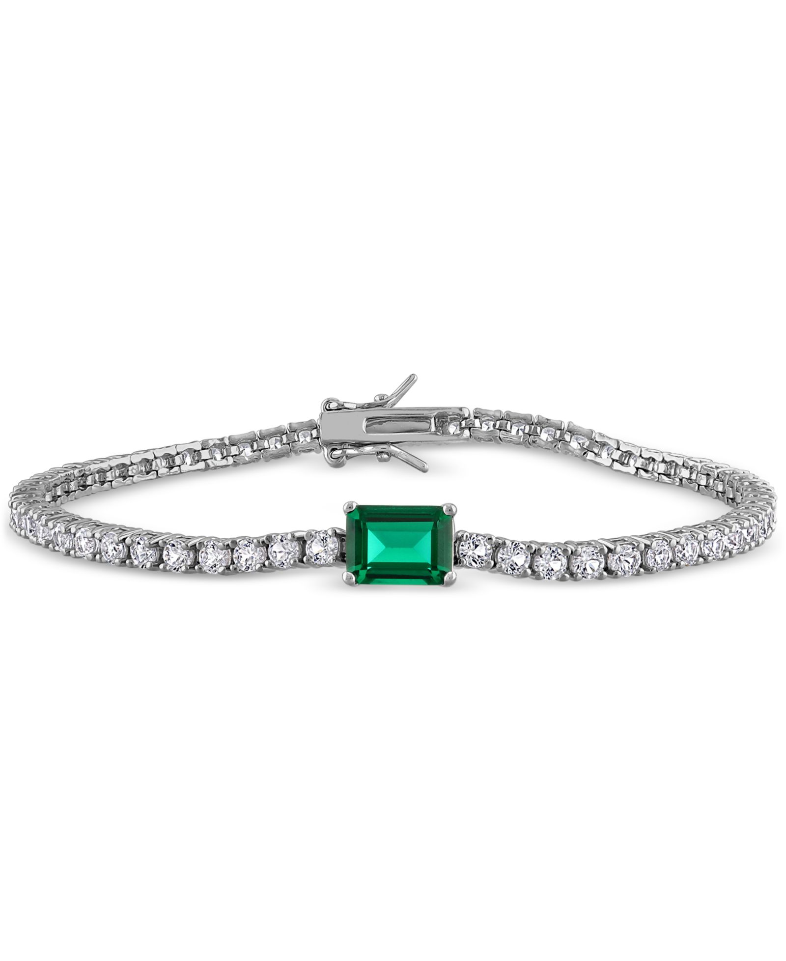 Lab-Created Emerald (1-1/2 ct. t.w.) & Lab-Created White Sapphire (5-1/5 ct. t.w.) Flex Bracelet in Sterling Silver