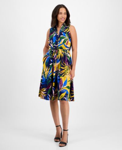 Sandra Darren Petite Платье-рубашка с воротником Printed Sleeveless