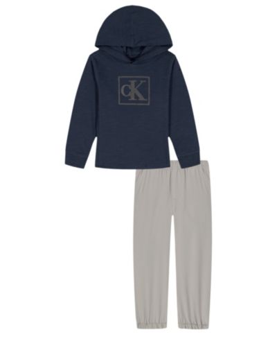 Комплект из худи и брюк Calvin Klein Boys' 2T-7 Slub Pique Hoodie and Tech Twill Pants, 2-Piece Set