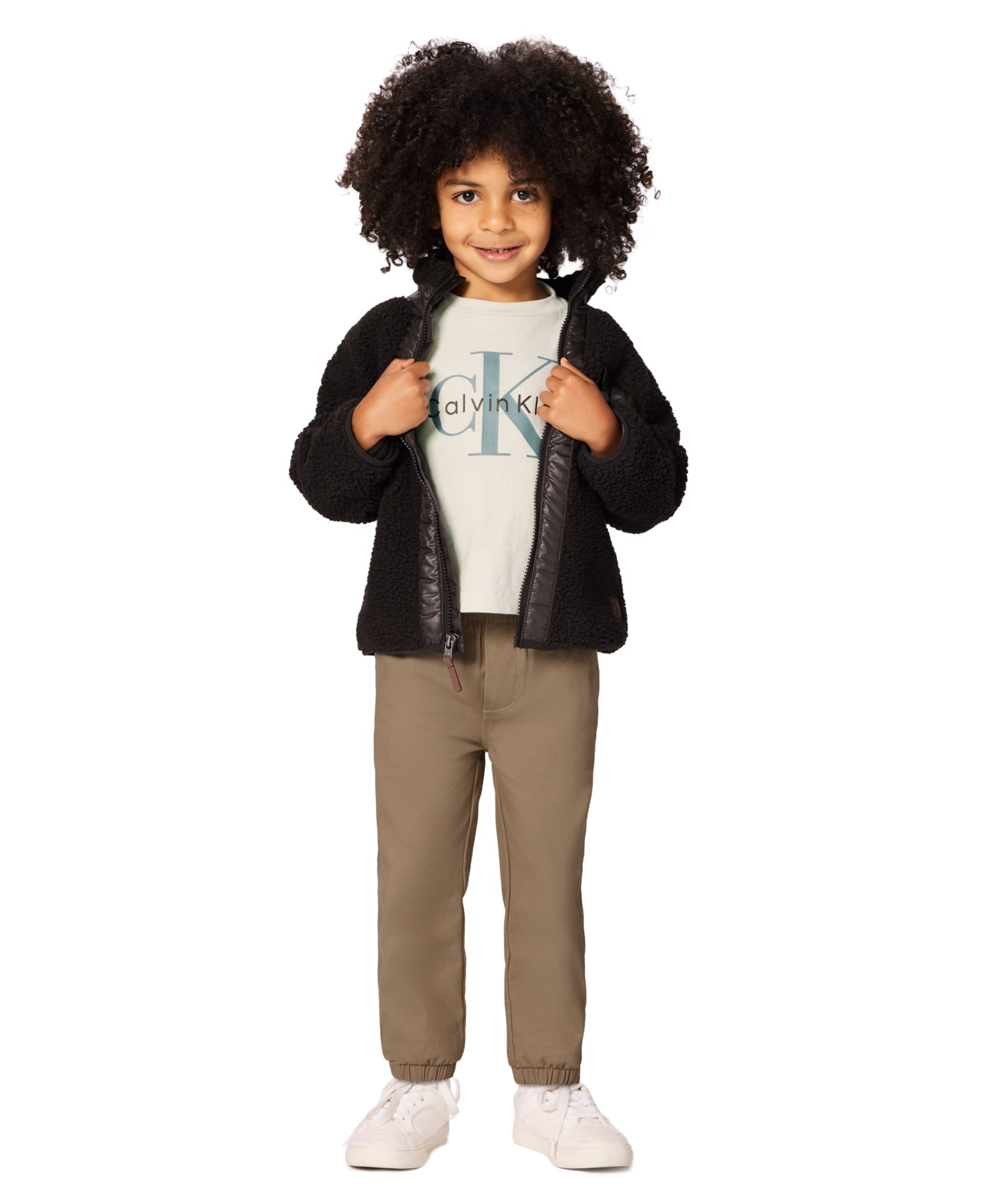 Calvin Klein Boys' 2T-7 Berber Shirt Jacket, Long-Sleeve T-Shirt and Joggers, 3-Piece Set
