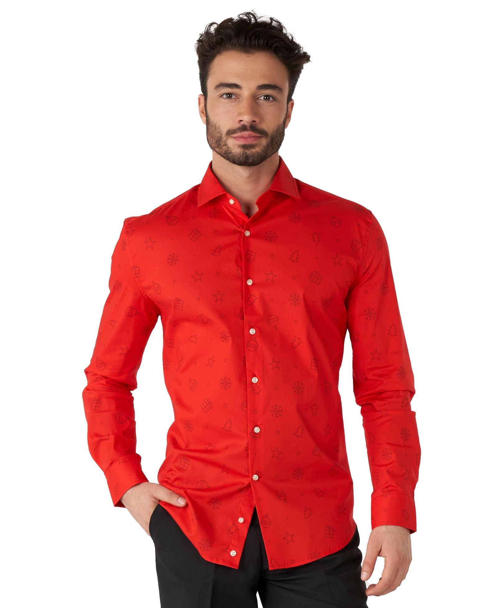 Рождественская рубашка OppoSuits Big & Tall Festive Holiday Icons Red Long sleeve