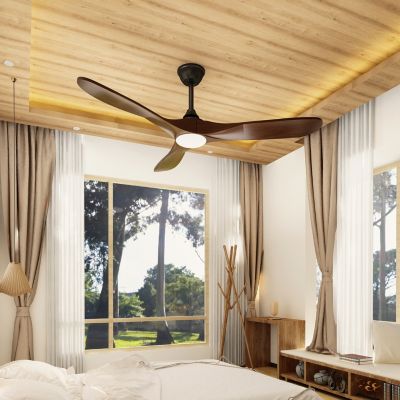 60 inch lighted ceiling fan, with remote control, reversible DC motor, noiseless,solid wood, natural