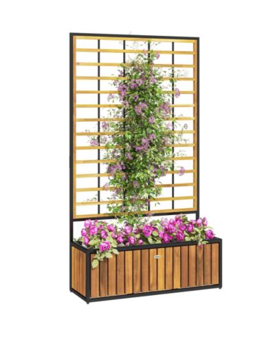 Outsunny Raised Garden Bed, Planter Box with Trellis, Removable Pots