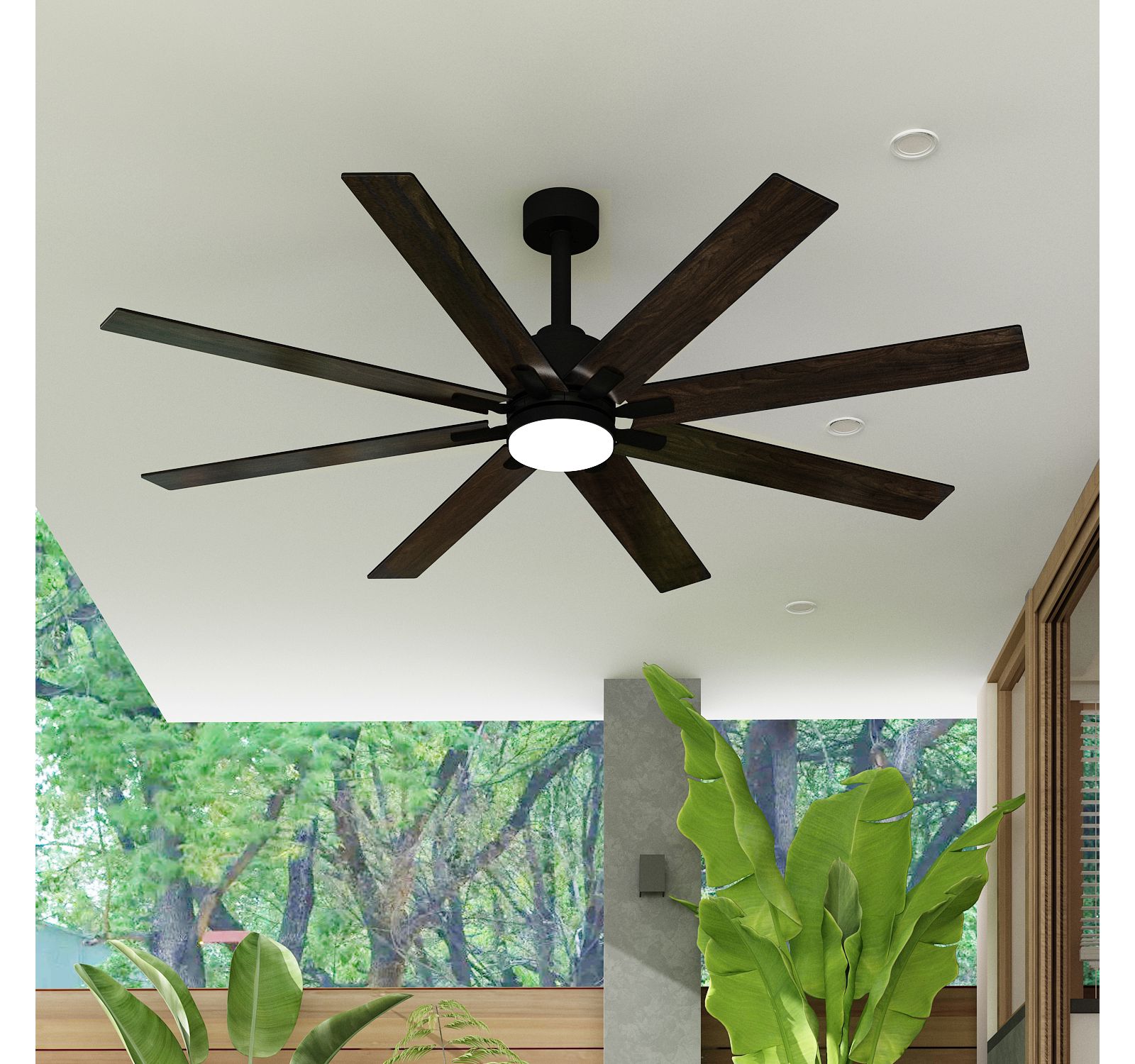 72 inch ceiling fan with light, can be used indoors and outdoors, with remote control, reversible DC motor, no noise, suitable for bedroom, living room, terrace, porch, solid wood, black