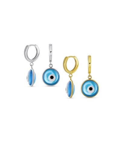 Серьги Bling Jewelry Sterling Silver Blue Evil Eye Huggie Drop, серебро с золотым напылением (набор из 2 шт)