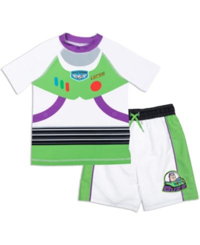Toy Story Big Boys Buzz Lightyear Swimwear 2-Piece Rash Guard and Swim Trunks Set