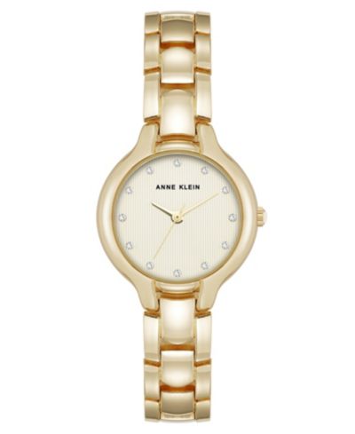 Anne Klein Women's Quartz Delicate Crystal Accented Champagne Dial Gold-Tone Alloy Metal Watch, 28mm
