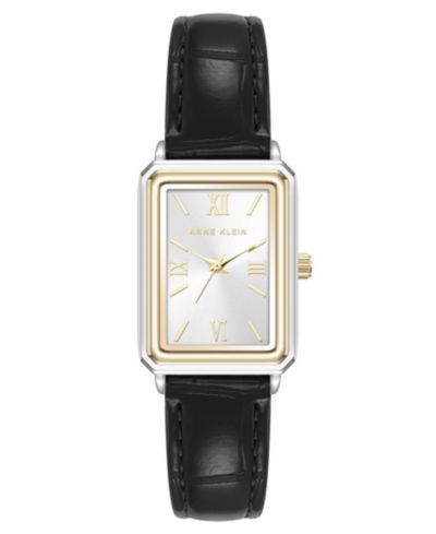 Женские кварцевые часы Anne Klein Casual из черного полиуретана и двухцветного металлического сплава, 25 мм