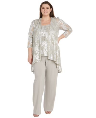 R & M Richards Plus Size 3-Pc. Embellished Jacket, Necklace Top & Pant Set