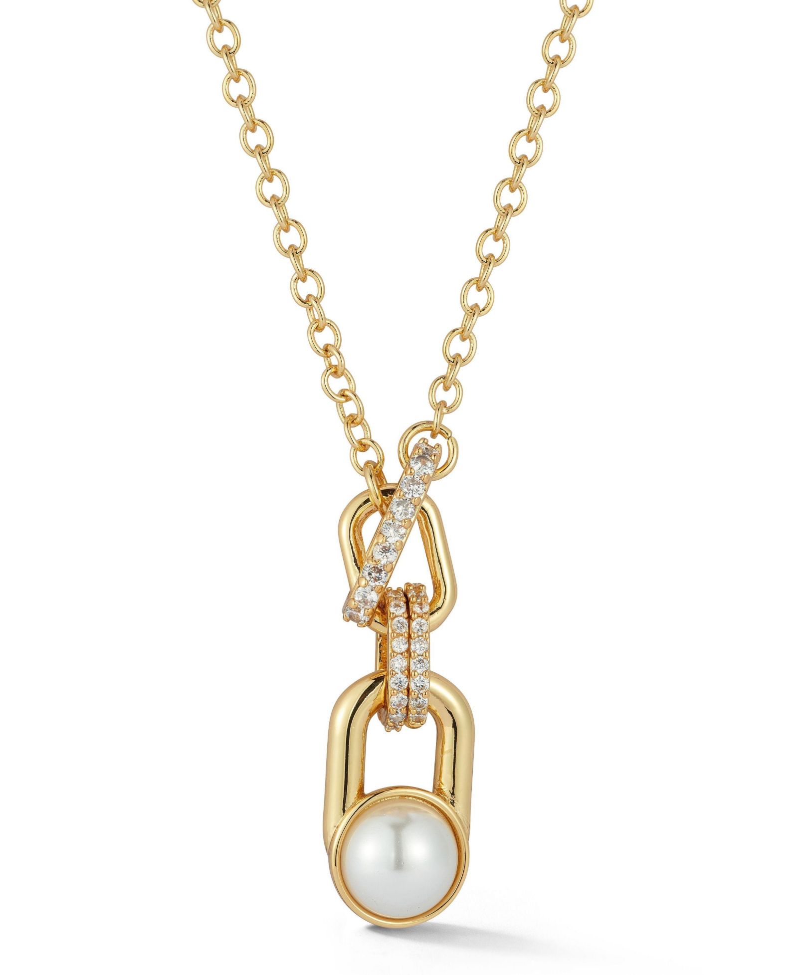Rachel Zoe Plated Pearl Interlocking Links Necklace