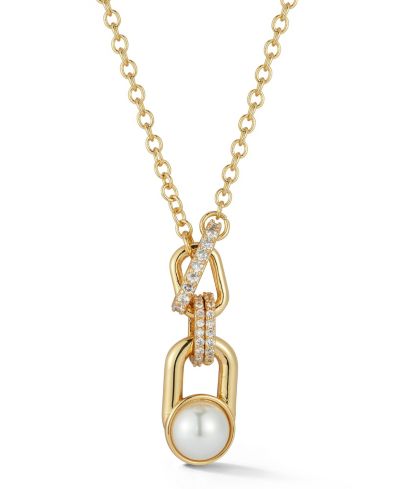 Rachel Zoe Plated Pearl Interlocking Links Necklace