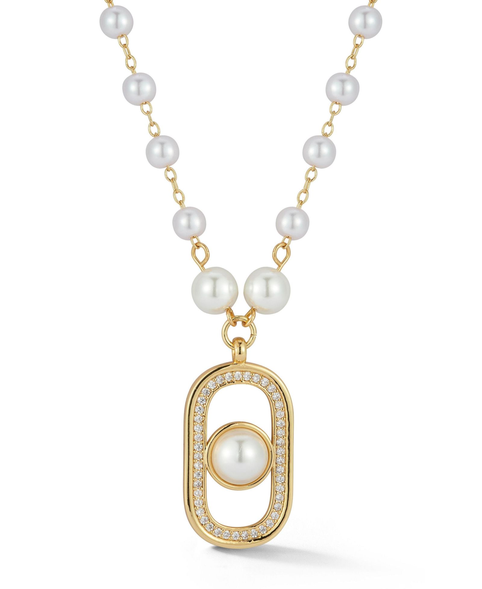 Rachel Zoe Plated Pearl Tag Necklace