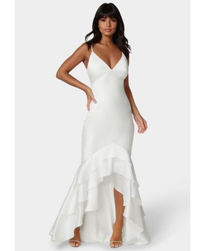Bebe Women's Tiered Satin High Low Gown