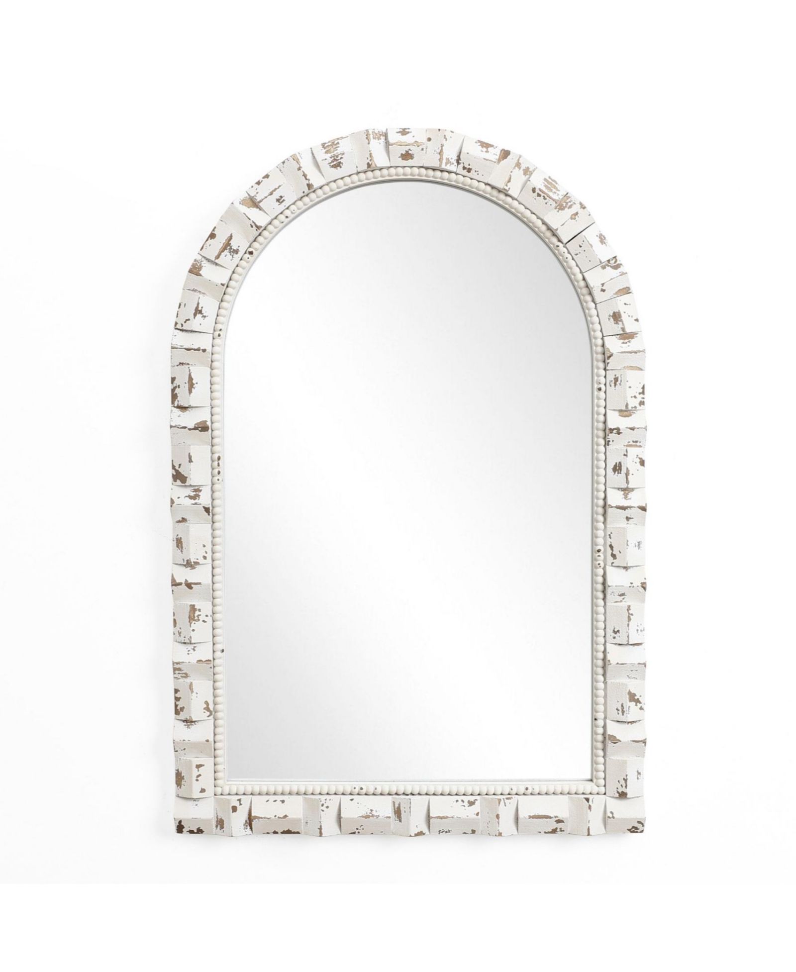 LuxenHome Distressed White Arch Rectangle 36-Inch Tall Wall Mirror, Accent and Vanity