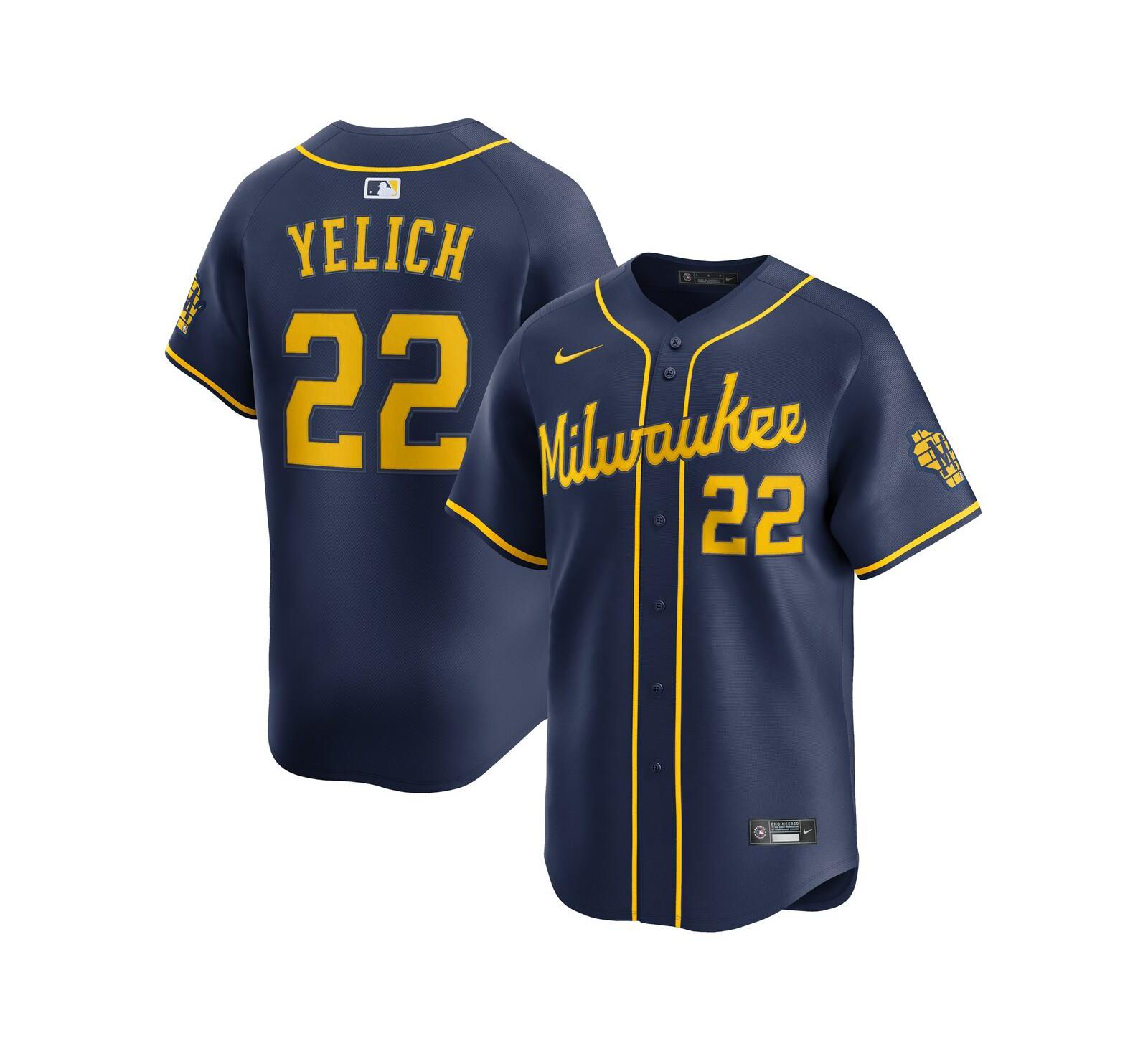Мужская джерси Nike Christian Yelich Milwaukee Brewers Alternate Limited, темно-синяя