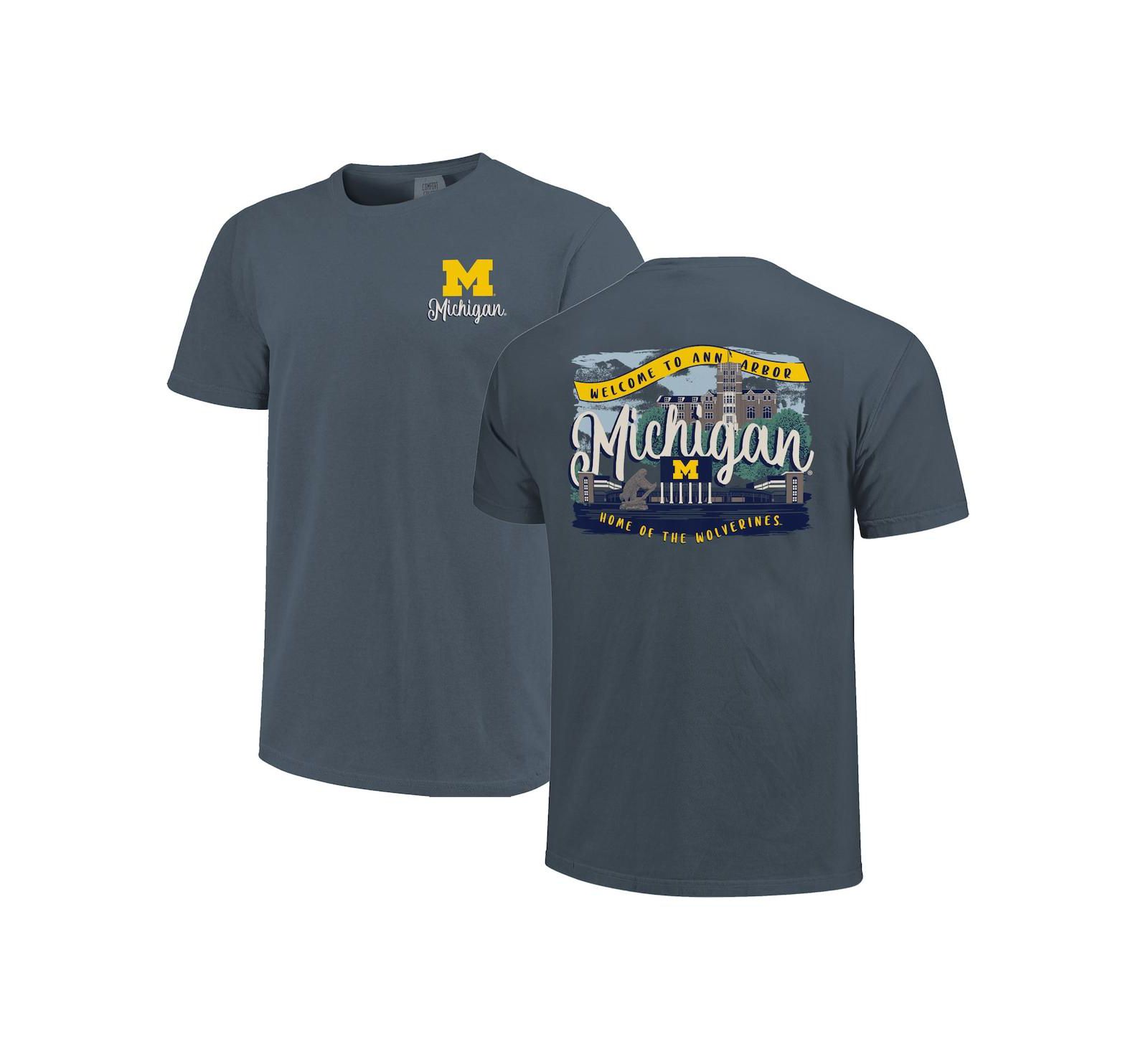 Image One Women's Navy Michigan Wolverines Comfort Colors Campus Scene Drawing Script T-Shirt
