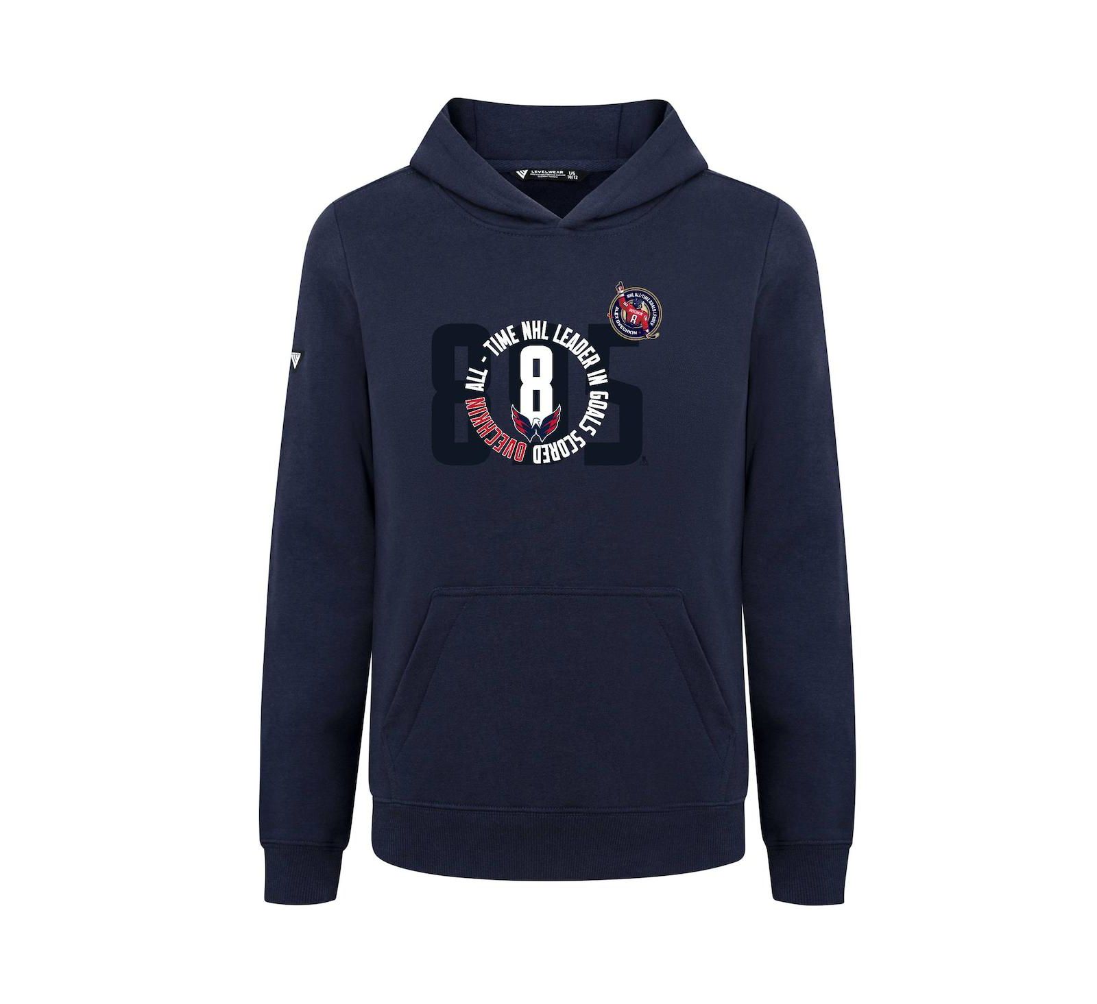 Худи LevelWear Alexander Ovechkin Washington Capitals NHL All-Time Leading Goal Scorer Podium Pullover для детей и взрослых