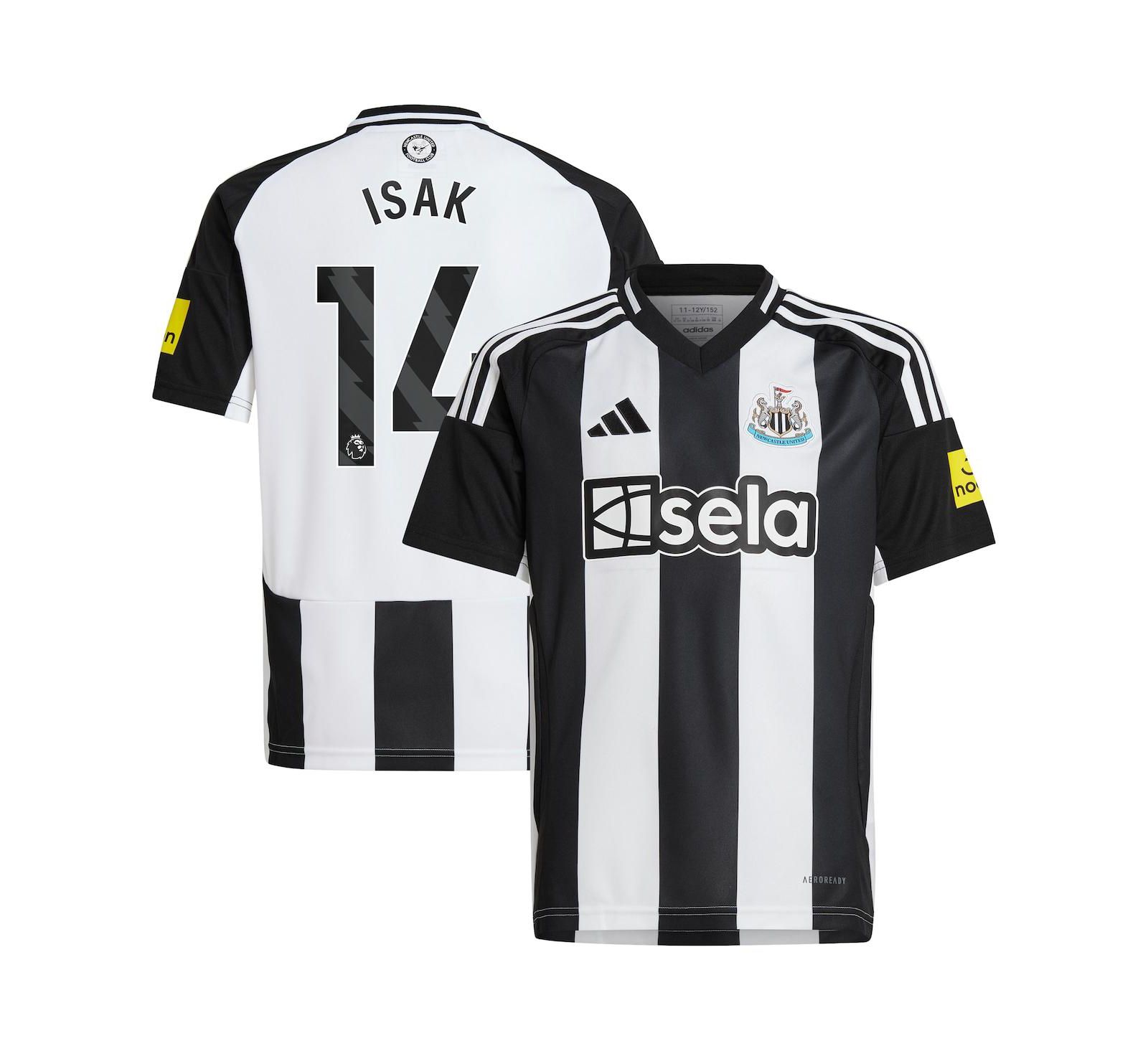 Adidas Реплика джерси Alexander Isak Newcastle United 2024/25 Home для мальчиков и девочек, черный цвет