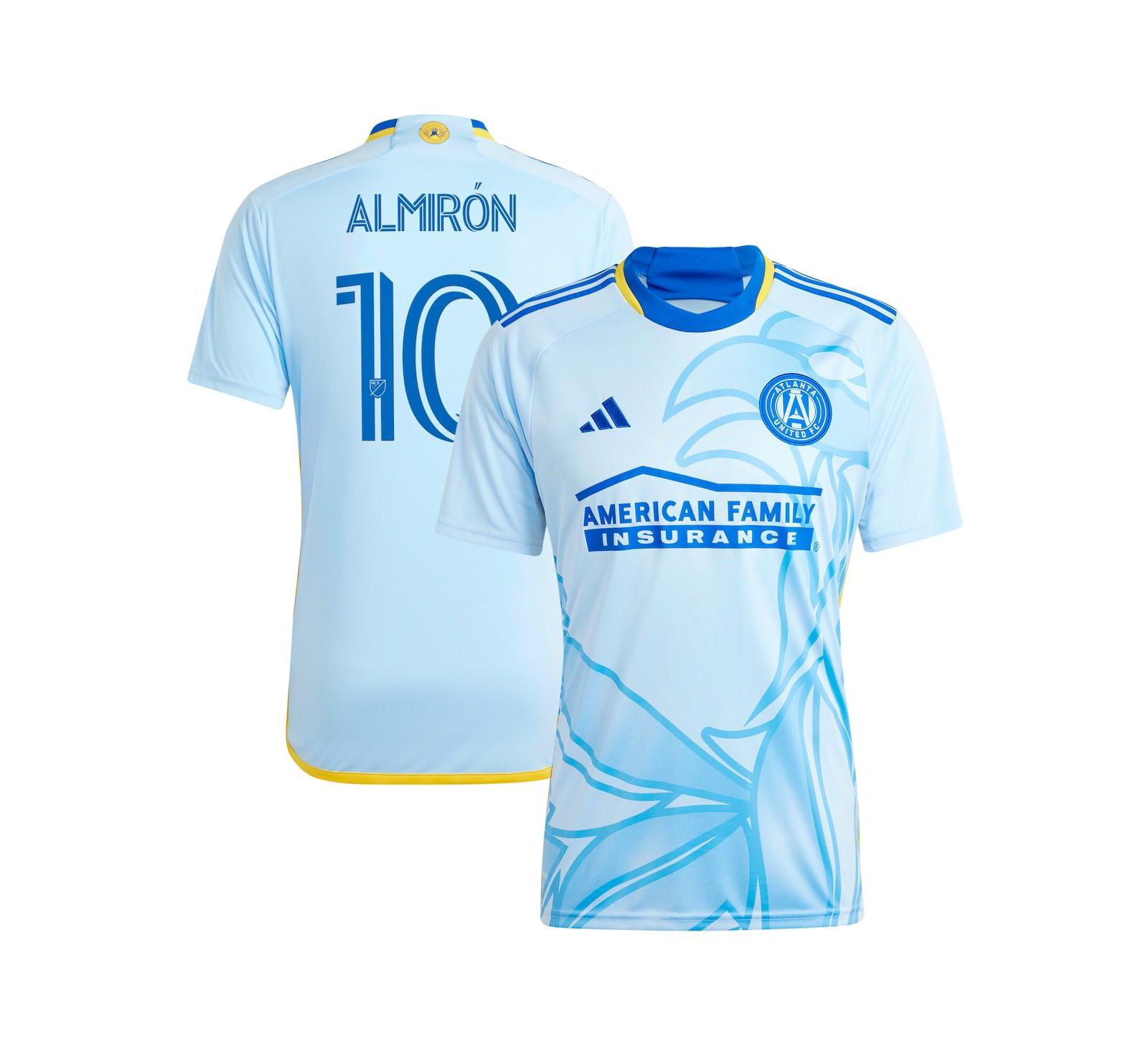 Мужская игровая джерси Adidas Miguel Almiron Atlanta United FC 2024 The Resurgens Kit Replica Player Light Blue