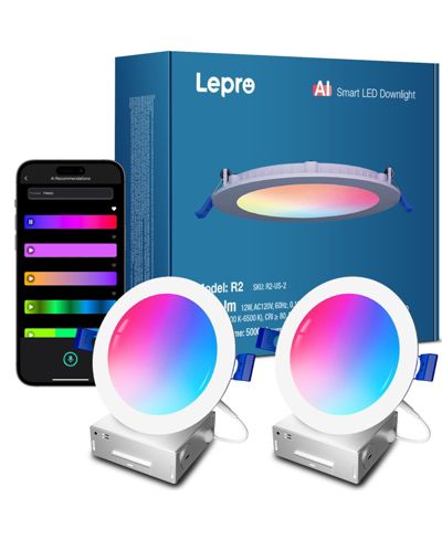 Lepro R2 AI светодиодный встраиваемый светильник, диммируемый, RGBCW, 12W 1050lm, 2 шт.